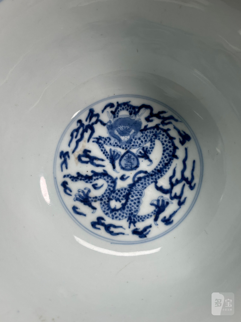 清康熙  青花“双龙捧福寿”纹大碗 - 图10
